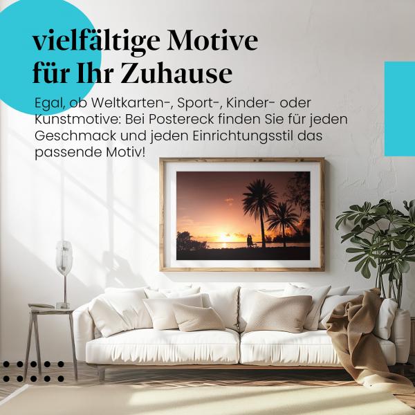 Stylisches Leinwandbild: Romantischer Sonnenuntergang - Verliebtes Paar am Strand.